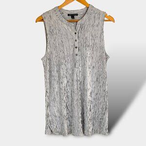 Cable & Gauge Sleeveless Striped Textured Top XL Black White Button Up Blouse